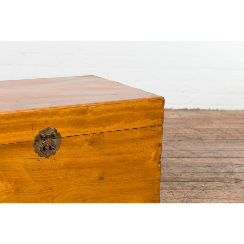 Chinese Vintage Camphor Wood Blanket Chest with Brass Hardware-8. Asian & Chinese Furniture, Art, Antiques, Vintage Home Décor for sale at FEA Home