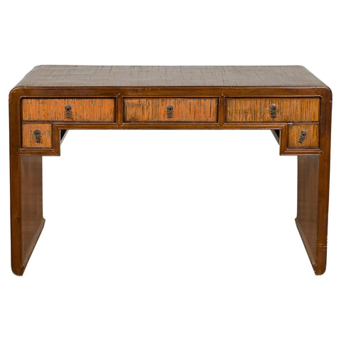 Waterfall Style Vintage Desk with Unique Drawer Design-YN7666-1. Asian & Chinese Furniture, Art, Antiques, Vintage Home Décor for sale at FEA Home