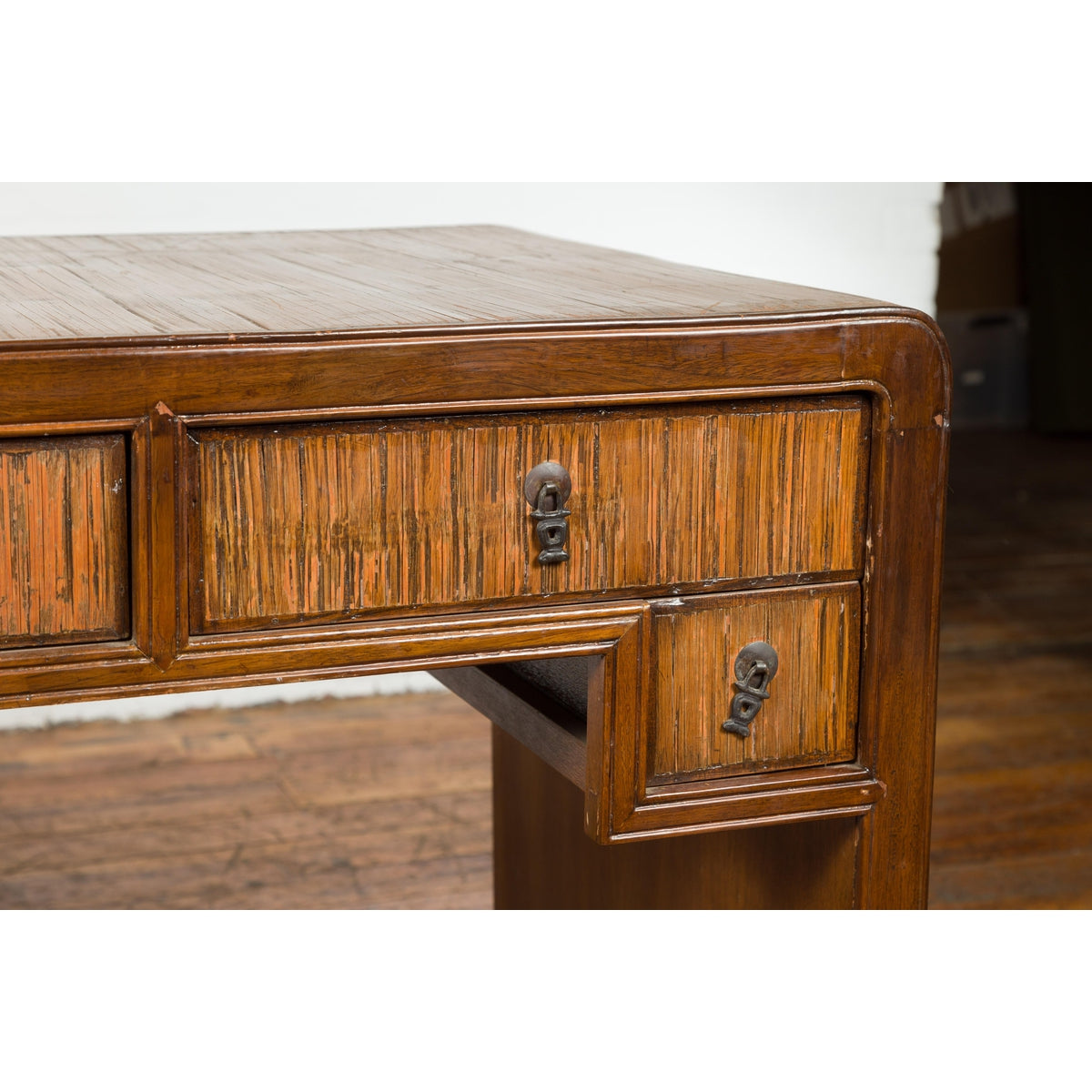 Waterfall Style Vintage Desk with Unique Drawer Design-4. Asian &amp; Chinese Furniture, Art, Antiques, Vintage Home Décor for sale at FEA Home