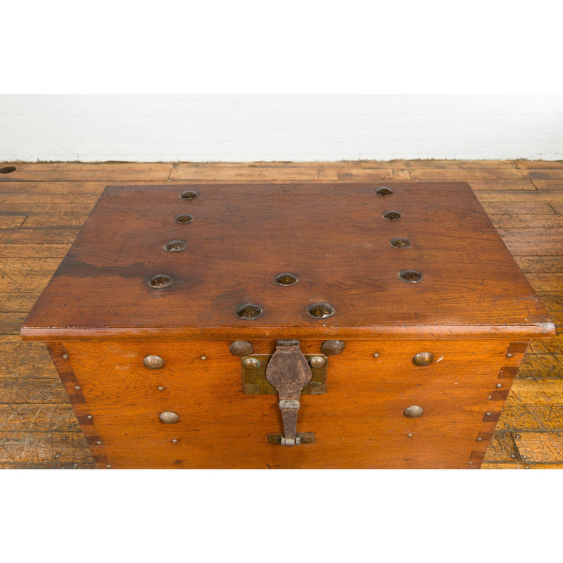 Indonesian Vintage Chest with Unique Latch & Side Handles-YN7671-9. Asian & Chinese Furniture, Art, Antiques, Vintage Home Décor for sale at FEA Home
