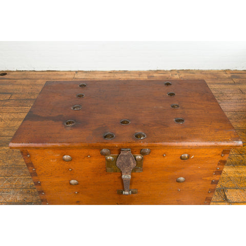 Indonesian Vintage Chest with Unique Latch & Side Handles-YN7671-9. Asian & Chinese Furniture, Art, Antiques, Vintage Home Décor for sale at FEA Home