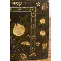 Black Vintage Trunk with White Flowers & Figures-YN7672-14. Asian & Chinese Furniture, Art, Antiques, Vintage Home Décor for sale at FEA Home
