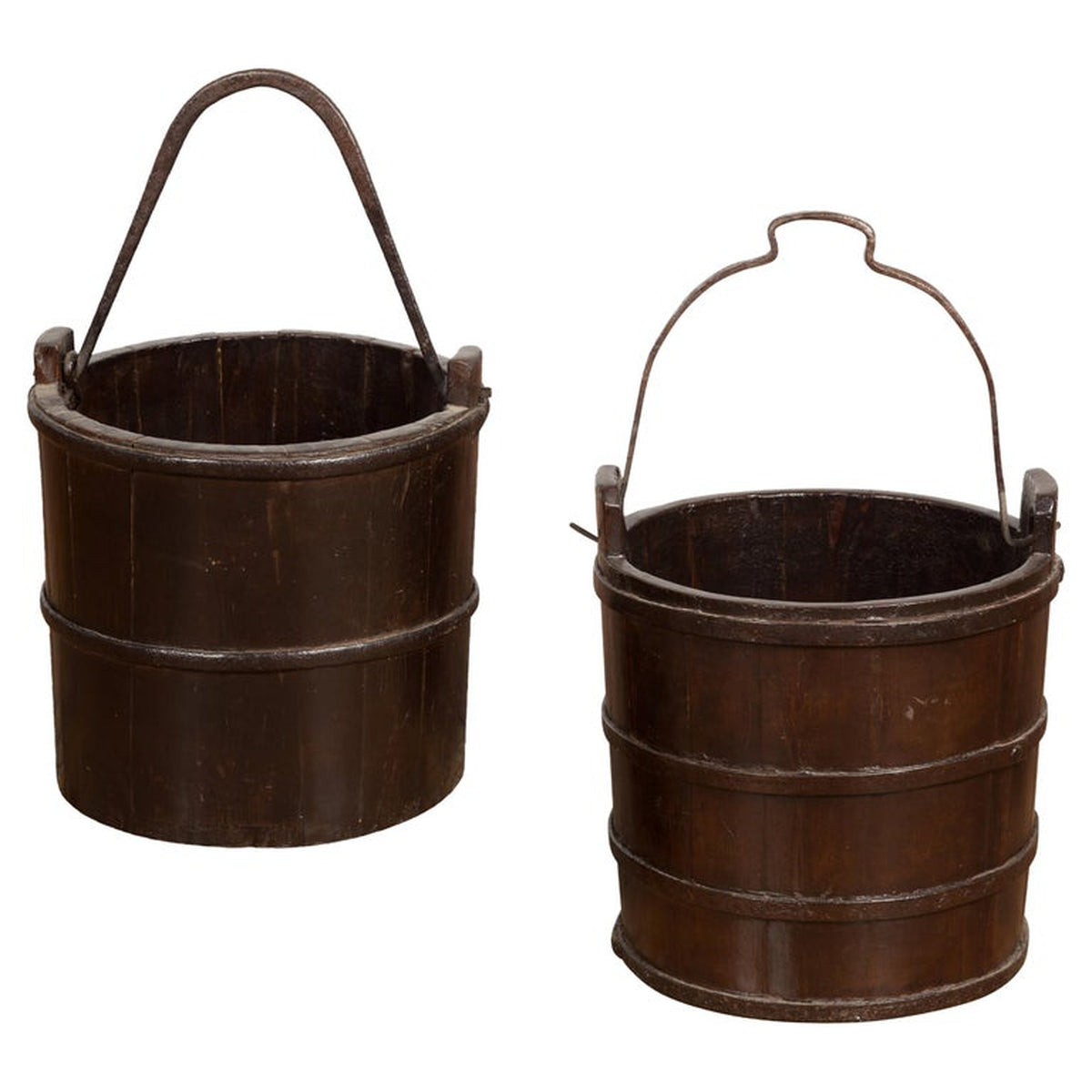 Vintage Chinese Wooden Well Buckets Brown Lacquer Sold Each FEA Home