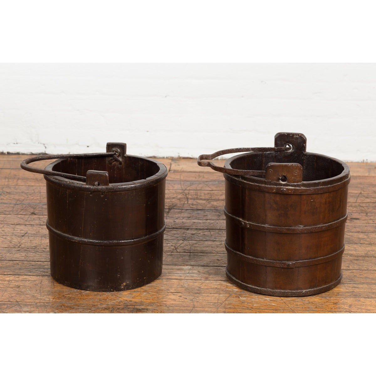 19th Century Chinese Wooden Well Buckets with Dark Brown Lacquer, Sold Each-14. Asian &amp; Chinese Furniture, Art, Antiques, Vintage Home Décor for sale at FEA Home