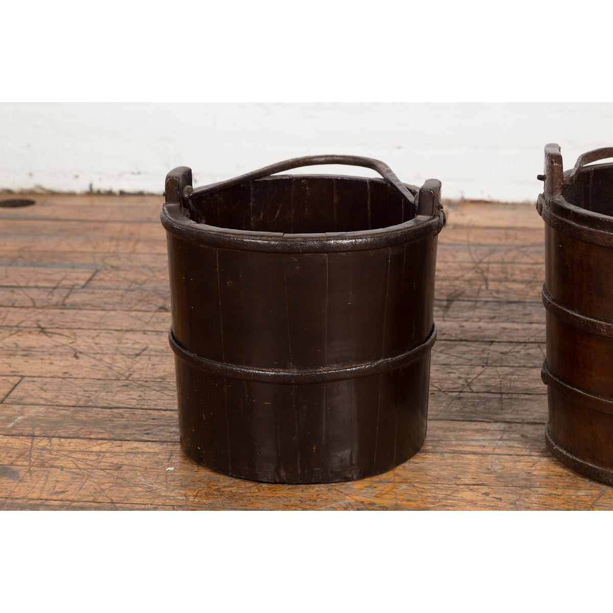 19th Century Chinese Wooden Well Buckets with Dark Brown Lacquer, Sold Each-4. Asian &amp; Chinese Furniture, Art, Antiques, Vintage Home Décor for sale at FEA Home