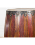 Antique Thai Two Toned Wooden Drum with Leather Top and Butterfly Motifs-10. Asian & Chinese Furniture, Art, Antiques, Vintage Home Décor for sale at FEA Home
