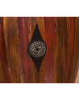 Antique Thai Two Toned Wooden Drum with Leather Top and Butterfly Motifs-12. Asian & Chinese Furniture, Art, Antiques, Vintage Home Décor for sale at FEA Home
