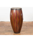 Antique Thai Two Toned Wooden Drum with Leather Top and Butterfly Motifs-14. Asian & Chinese Furniture, Art, Antiques, Vintage Home Décor for sale at FEA Home
