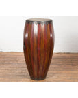 Antique Thai Two Toned Wooden Drum with Leather Top and Butterfly Motifs-15. Asian & Chinese Furniture, Art, Antiques, Vintage Home Décor for sale at FEA Home