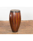 Antique Thai Two Toned Wooden Drum with Leather Top and Butterfly Motifs-16. Asian & Chinese Furniture, Art, Antiques, Vintage Home Décor for sale at FEA Home