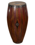 Antique Thai Two Toned Wooden Drum with Leather Top and Butterfly Motifs-1. Asian & Chinese Furniture, Art, Antiques, Vintage Home Décor for sale at FEA Home