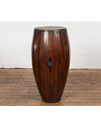 Antique Thai Two Toned Wooden Drum with Leather Top and Butterfly Motifs-3. Asian & Chinese Furniture, Art, Antiques, Vintage Home Décor for sale at FEA Home