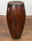 Antique Thai Two Toned Wooden Drum with Leather Top and Butterfly Motifs-4. Asian & Chinese Furniture, Art, Antiques, Vintage Home Décor for sale at FEA Home
