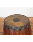 Antique Thai Two Toned Wooden Drum with Leather Top and Butterfly Motifs-5. Asian & Chinese Furniture, Art, Antiques, Vintage Home Décor for sale at FEA Home