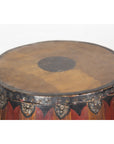 Antique Thai Two Toned Wooden Drum with Leather Top and Butterfly Motifs-6. Asian & Chinese Furniture, Art, Antiques, Vintage Home Décor for sale at FEA Home