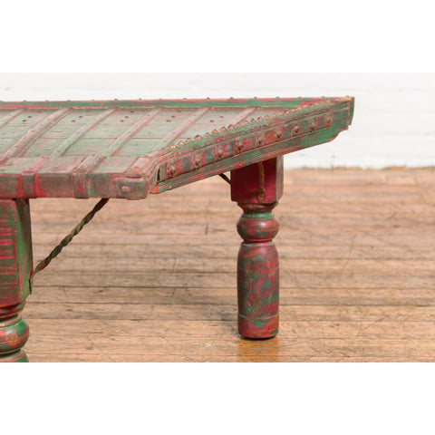 Triangular Green & Red Cart Converted into Coffee Table-YN7704-11. Asian & Chinese Furniture, Art, Antiques, Vintage Home Décor for sale at FEA Home