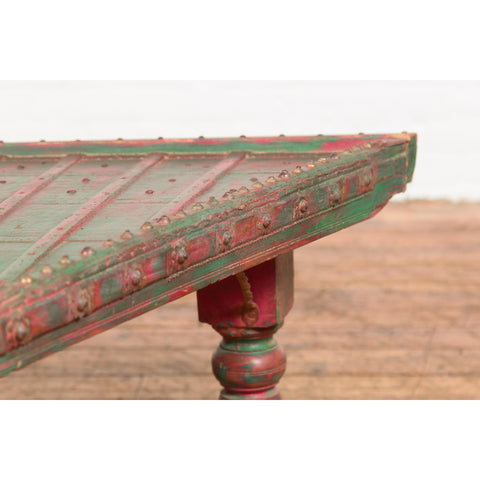 Triangular Green & Red Cart Converted into Coffee Table-YN7704-12. Asian & Chinese Furniture, Art, Antiques, Vintage Home Décor for sale at FEA Home