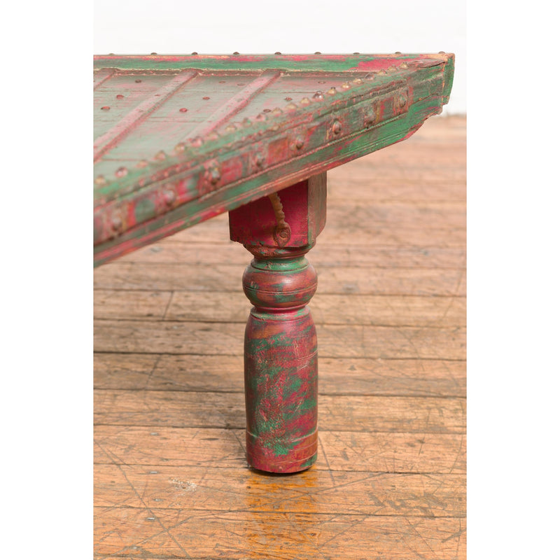 Triangular Green & Red Cart Converted into Coffee Table-YN7704-13. Asian & Chinese Furniture, Art, Antiques, Vintage Home Décor for sale at FEA Home