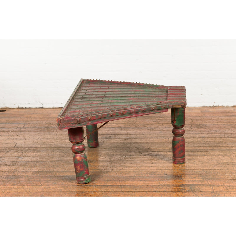 Triangular Green & Red Cart Converted into Coffee Table-YN7704-15. Asian & Chinese Furniture, Art, Antiques, Vintage Home Décor for sale at FEA Home