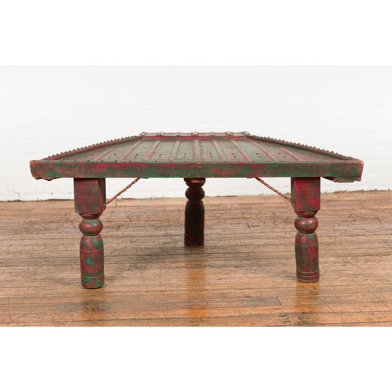 Triangular Green & Red Cart Converted into Coffee Table-YN7704-16. Asian & Chinese Furniture, Art, Antiques, Vintage Home Décor for sale at FEA Home