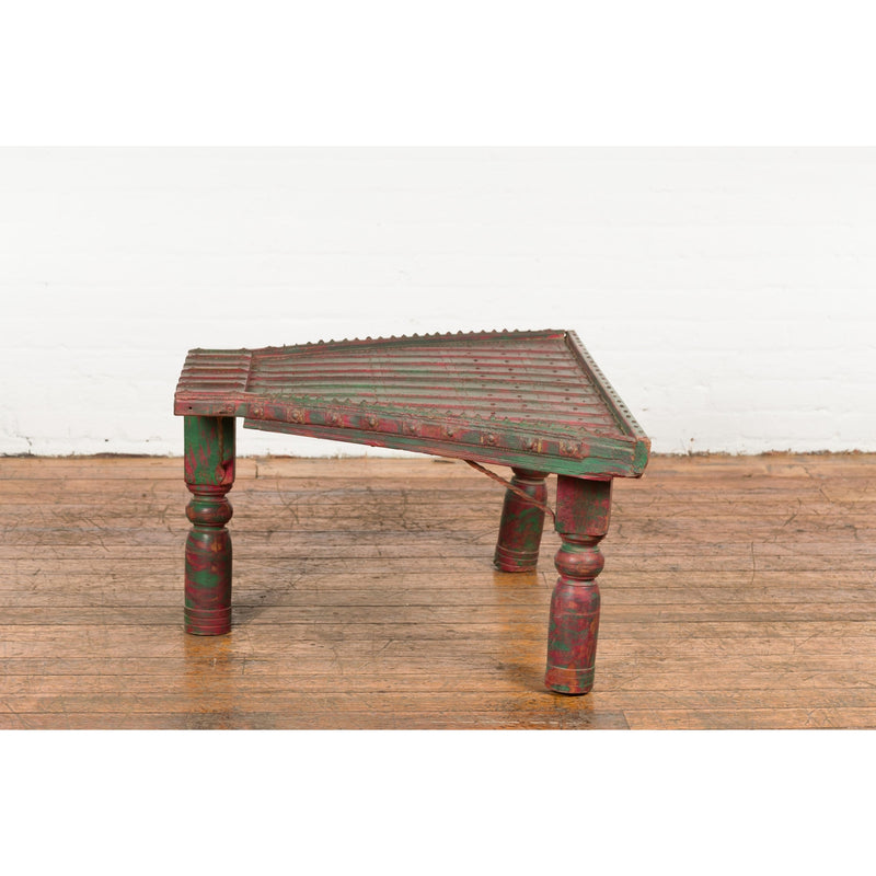 Triangular Green & Red Cart Converted into Coffee Table-YN7704-18. Asian & Chinese Furniture, Art, Antiques, Vintage Home Décor for sale at FEA Home