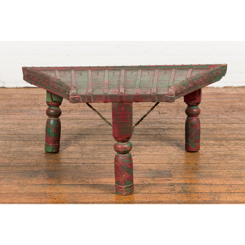 Triangular Green & Red Cart Converted into Coffee Table-YN7704-2. Asian & Chinese Furniture, Art, Antiques, Vintage Home Décor for sale at FEA Home