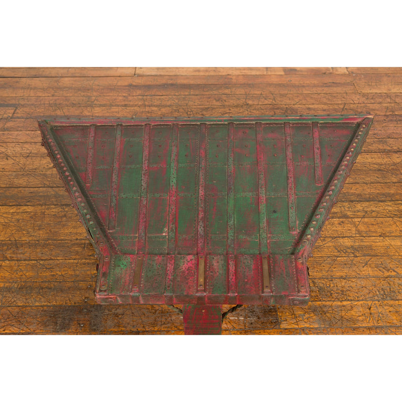 Triangular Green & Red Cart Converted into Coffee Table-YN7704-4. Asian & Chinese Furniture, Art, Antiques, Vintage Home Décor for sale at FEA Home