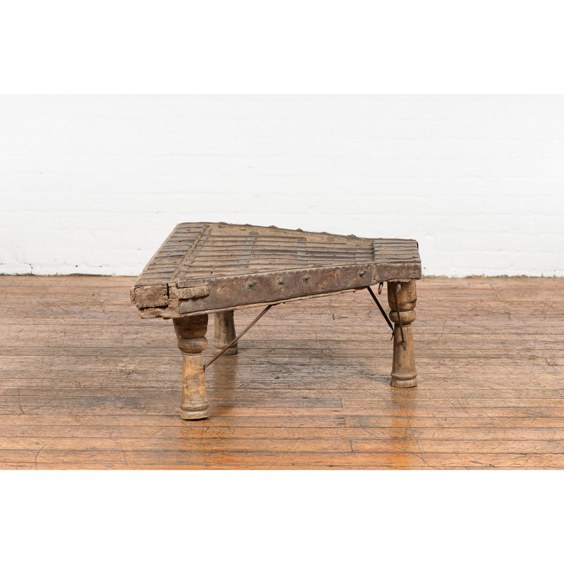 Rustic Coffee Table Made of 19th Century Indian Bullock Cart with Iron Details-YN7705-13. Asian & Chinese Furniture, Art, Antiques, Vintage Home Décor for sale at FEA Home