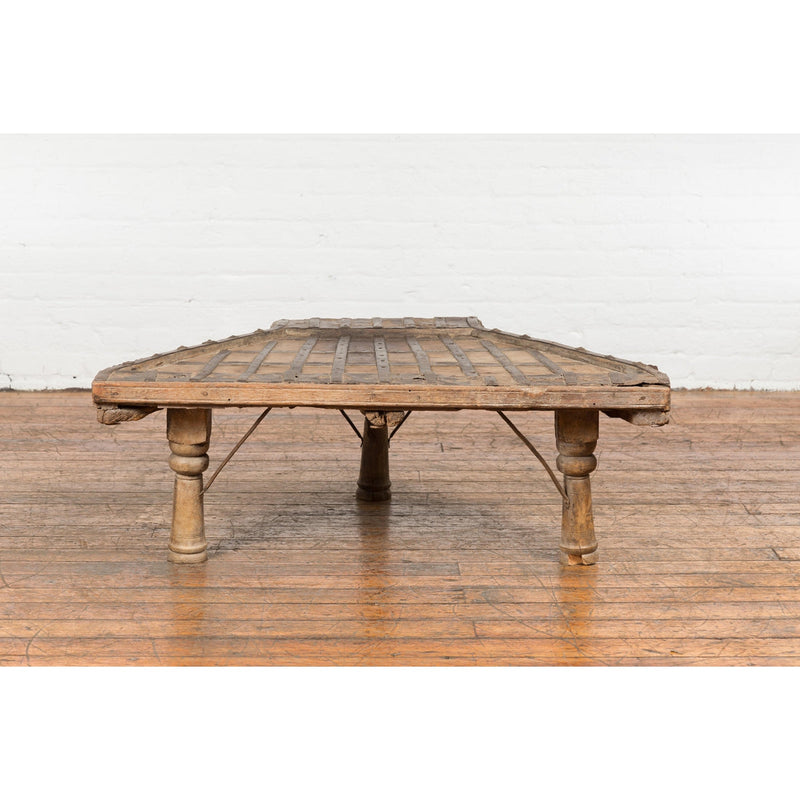 Rustic Coffee Table Made of 19th Century Indian Bullock Cart with Iron Details-YN7705-14. Asian & Chinese Furniture, Art, Antiques, Vintage Home Décor for sale at FEA Home