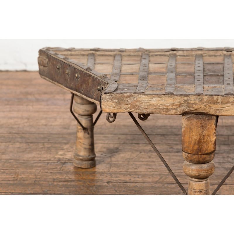 Rustic Coffee Table Made of 19th Century Indian Bullock Cart with Iron Details-YN7705-16. Asian & Chinese Furniture, Art, Antiques, Vintage Home Décor for sale at FEA Home