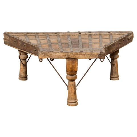 Rustic Coffee Table Made of 19th Century Indian Bullock Cart with Iron Details-YN7705-1-Unique Furniture-Art-Antiques-Home Décor in NY