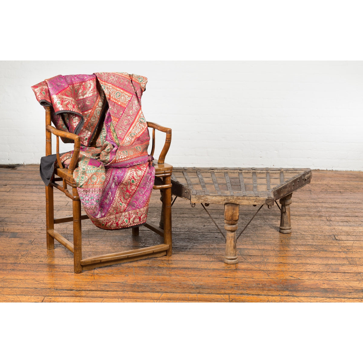 Rustic Coffee Table Made of 19th Century Indian Bullock Cart with Iron Details-2. Asian & Chinese Furniture, Art, Antiques, Vintage Home Décor for sale at FEA Home
