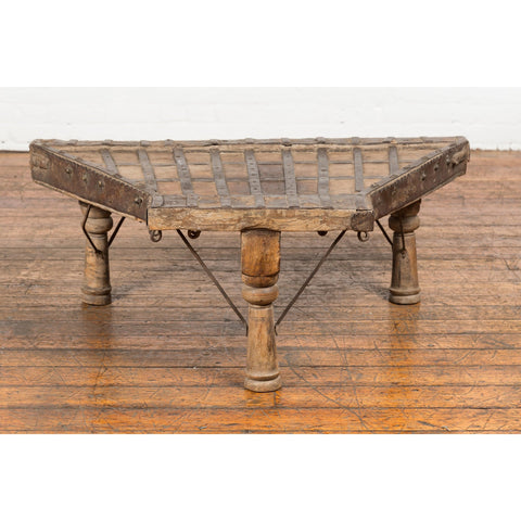 Rustic Coffee Table Made of 19th Century Indian Bullock Cart with Iron Details