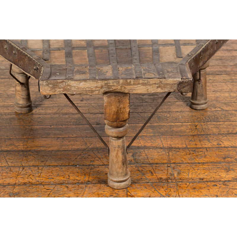 Rustic Coffee Table Made of 19th Century Indian Bullock Cart with Iron Details-YN7705-7. Asian & Chinese Furniture, Art, Antiques, Vintage Home Décor for sale at FEA Home