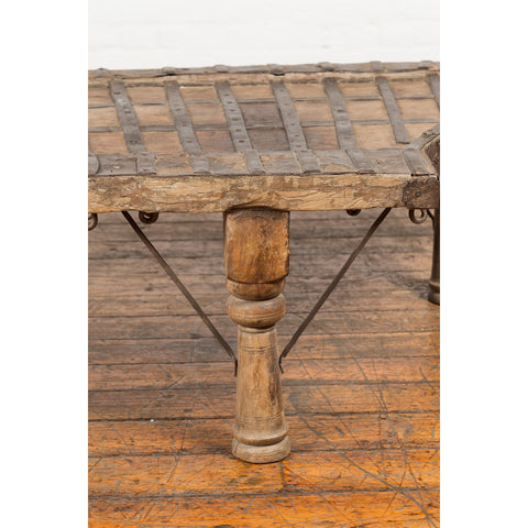 Rustic Coffee Table Made of 19th Century Indian Bullock Cart with Iron Details-YN7705-8. Asian & Chinese Furniture, Art, Antiques, Vintage Home Décor for sale at FEA Home