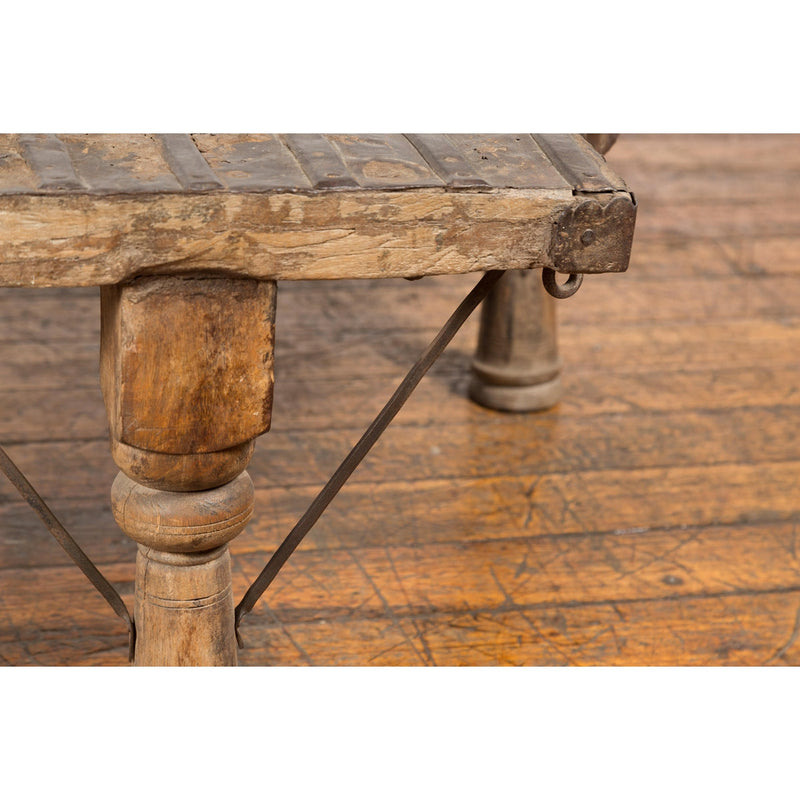 Rustic Coffee Table Made of 19th Century Indian Bullock Cart with Iron Details-YN7705-9. Asian & Chinese Furniture, Art, Antiques, Vintage Home Décor for sale at FEA Home