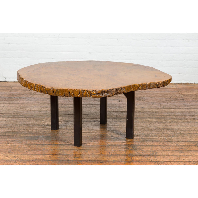 Brown and Black Organic Old Root Tree Slice Table with Straight Wooden Legs-YN7707-11. Asian & Chinese Furniture, Art, Antiques, Vintage Home Décor for sale at FEA Home