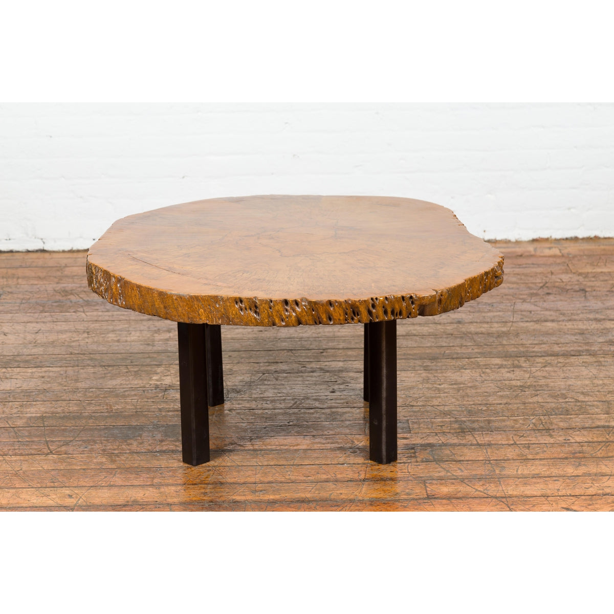 Brown and Black Organic Old Root Tree Slice Table with Straight Wooden Legs-12. Asian &amp; Chinese Furniture, Art, Antiques, Vintage Home Décor for sale at FEA Home