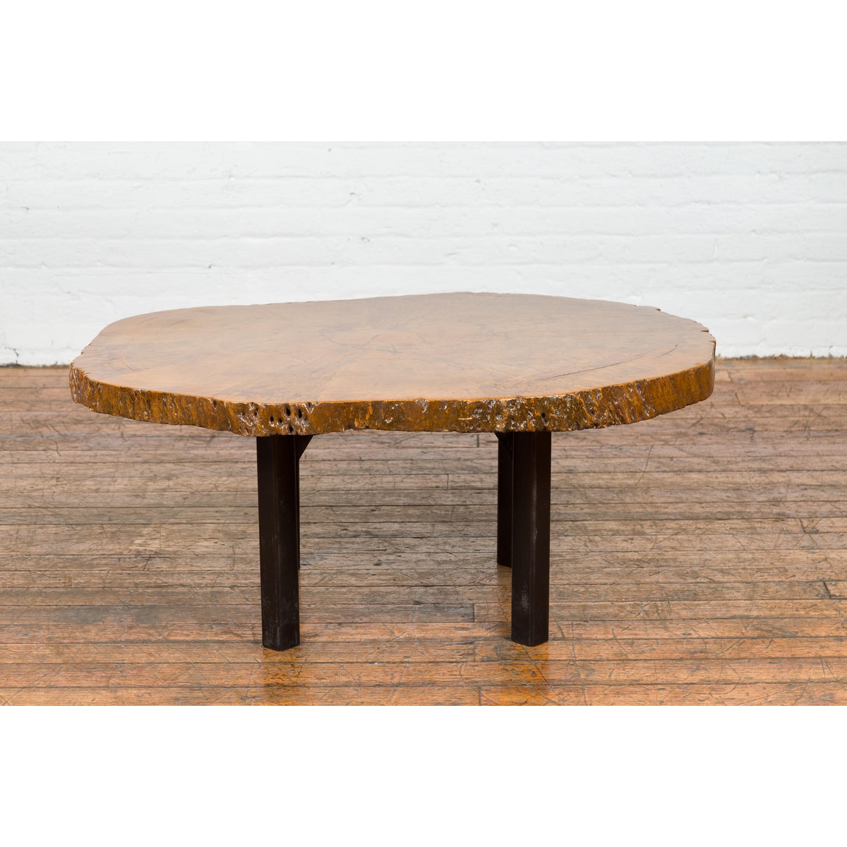 Brown and Black Organic Old Root Tree Slice Table with Straight Wooden Legs-13. Asian &amp; Chinese Furniture, Art, Antiques, Vintage Home Décor for sale at FEA Home