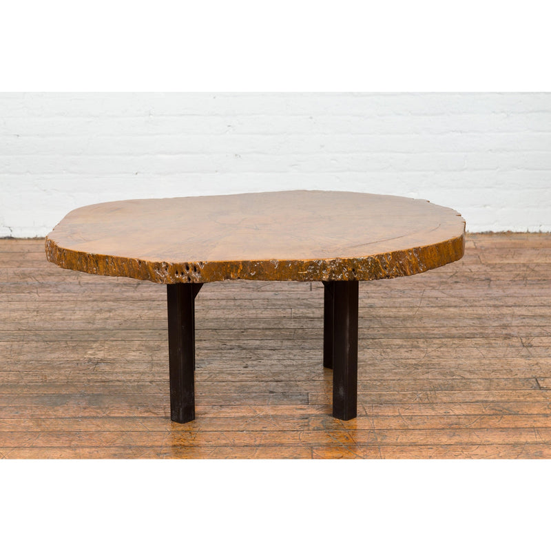 Brown and Black Organic Old Root Tree Slice Table with Straight Wooden Legs-YN7707-13. Asian & Chinese Furniture, Art, Antiques, Vintage Home Décor for sale at FEA Home
