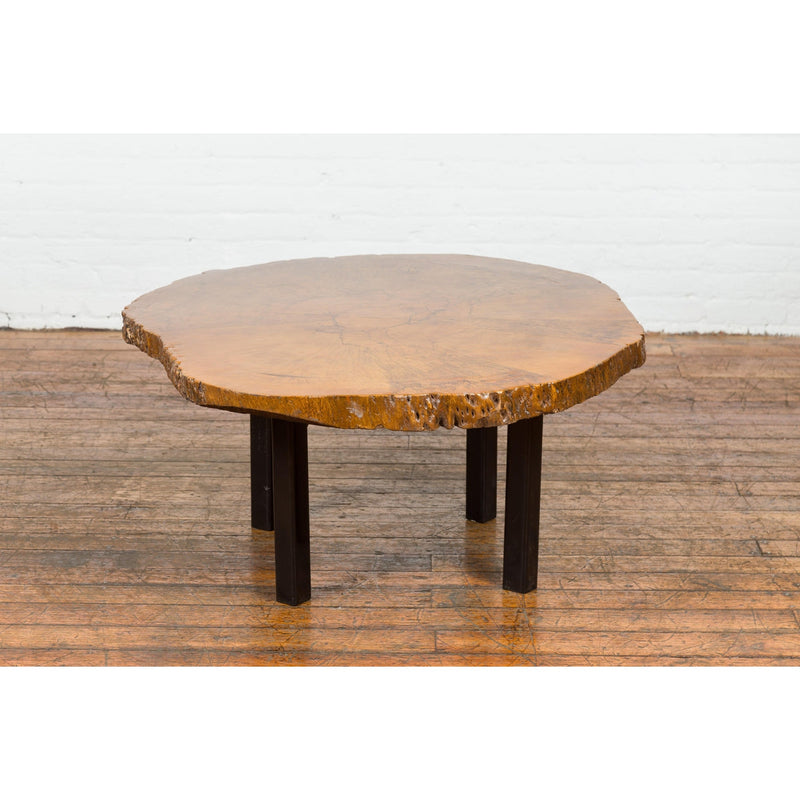 Brown and Black Organic Old Root Tree Slice Table with Straight Wooden Legs-YN7707-14. Asian & Chinese Furniture, Art, Antiques, Vintage Home Décor for sale at FEA Home
