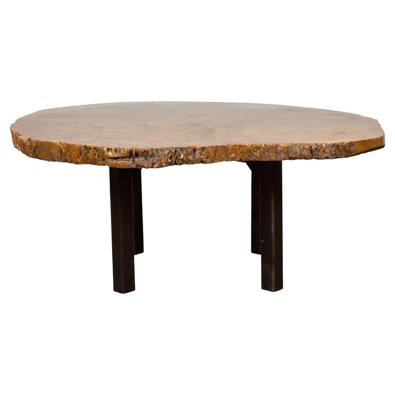 Brown and Black Organic Old Root Tree Slice Table with Straight Wooden Legs-YN7707-1. Asian & Chinese Furniture, Art, Antiques, Vintage Home Décor for sale at FEA Home