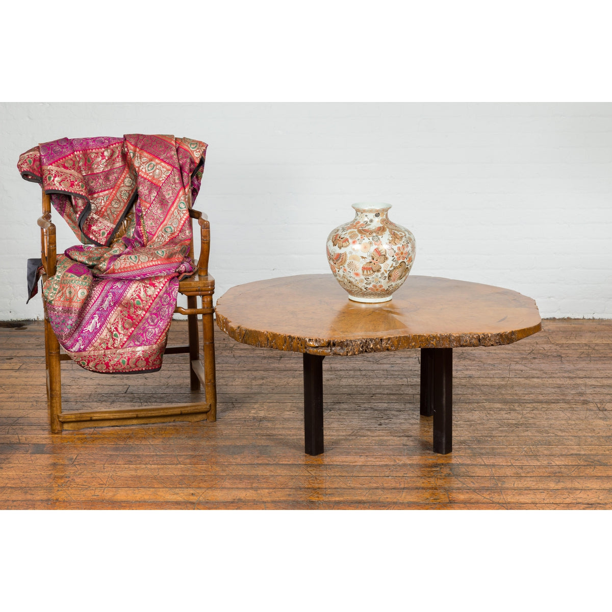 Brown and Black Organic Old Root Tree Slice Table with Straight Wooden Legs-2. Asian & Chinese Furniture, Art, Antiques, Vintage Home Décor for sale at FEA Home
