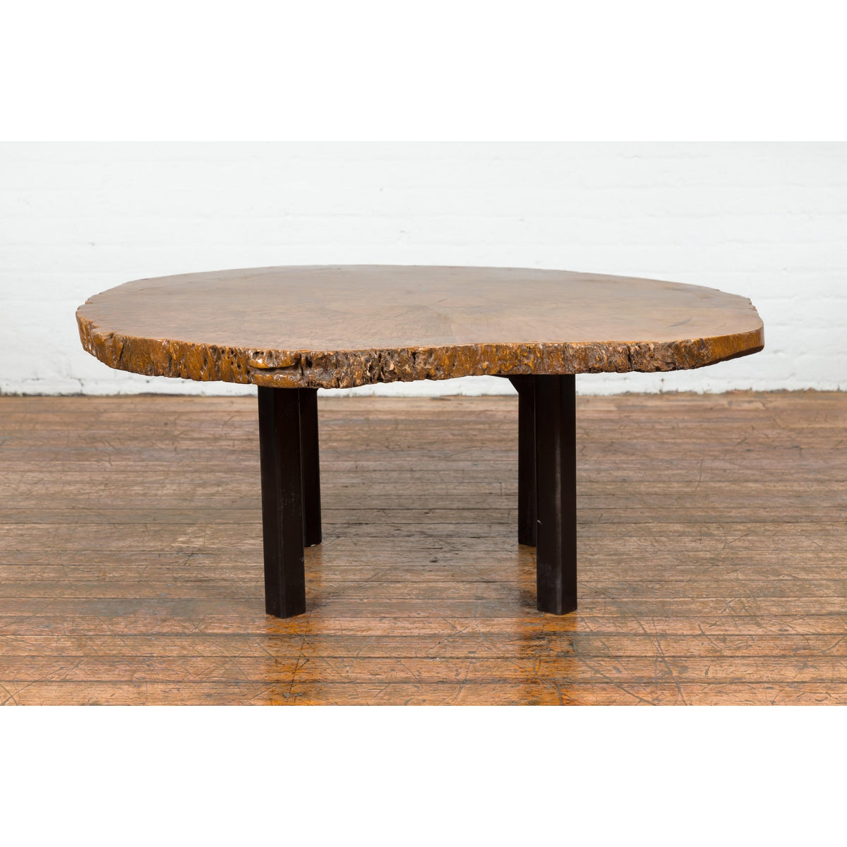 Brown and Black Organic Old Root Tree Slice Table with Straight Wooden Legs-3. Asian &amp; Chinese Furniture, Art, Antiques, Vintage Home Décor for sale at FEA Home