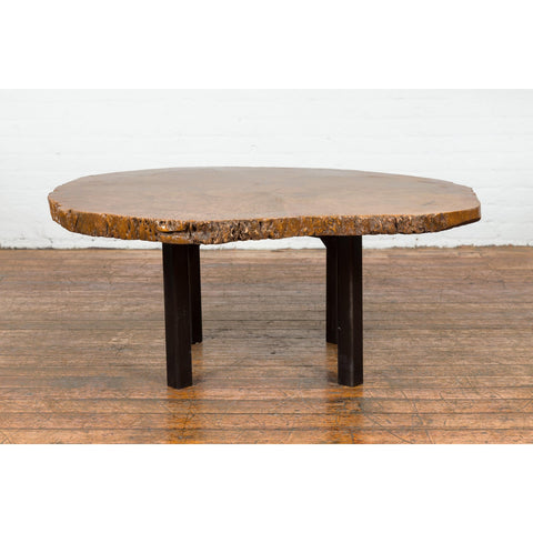 Brown and Black Organic Old Root Tree Slice Table with Straight Wooden Legs-YN7707-3. Asian & Chinese Furniture, Art, Antiques, Vintage Home Décor for sale at FEA Home