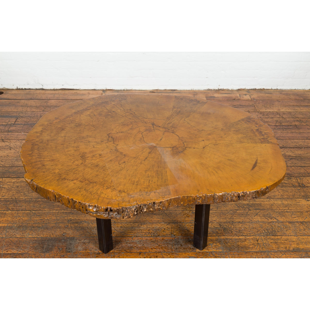 Brown and Black Organic Old Root Tree Slice Table with Straight Wooden Legs-4. Asian &amp; Chinese Furniture, Art, Antiques, Vintage Home Décor for sale at FEA Home