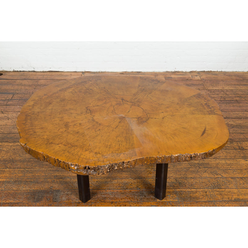Brown and Black Organic Old Root Tree Slice Table with Straight Wooden Legs-YN7707-4. Asian & Chinese Furniture, Art, Antiques, Vintage Home Décor for sale at FEA Home