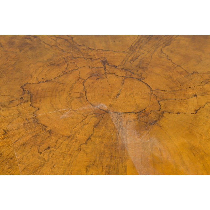 Brown and Black Organic Old Root Tree Slice Table with Straight Wooden Legs-YN7707-6. Asian & Chinese Furniture, Art, Antiques, Vintage Home Décor for sale at FEA Home