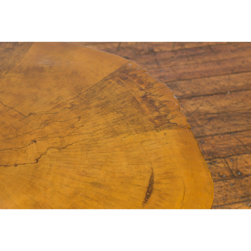 Brown and Black Organic Old Root Tree Slice Table with Straight Wooden Legs-YN7707-7. Asian & Chinese Furniture, Art, Antiques, Vintage Home Décor for sale at FEA Home