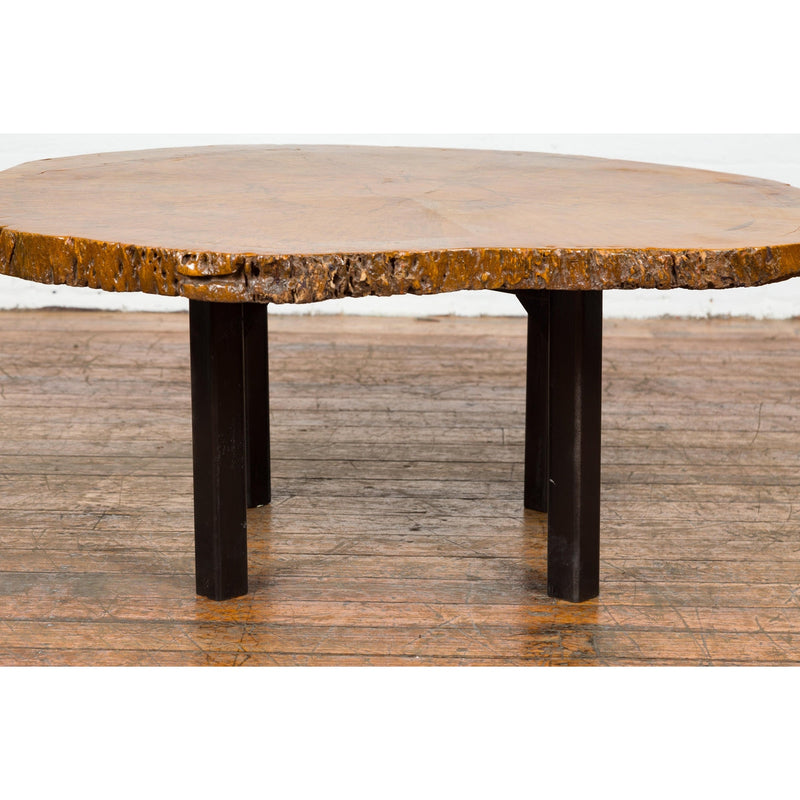 Brown and Black Organic Old Root Tree Slice Table with Straight Wooden Legs-YN7707-8. Asian & Chinese Furniture, Art, Antiques, Vintage Home Décor for sale at FEA Home